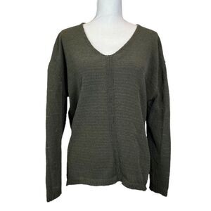 Philosophy Women's V-Neck Sweater Olive Space Dye Sleeves Size XXL